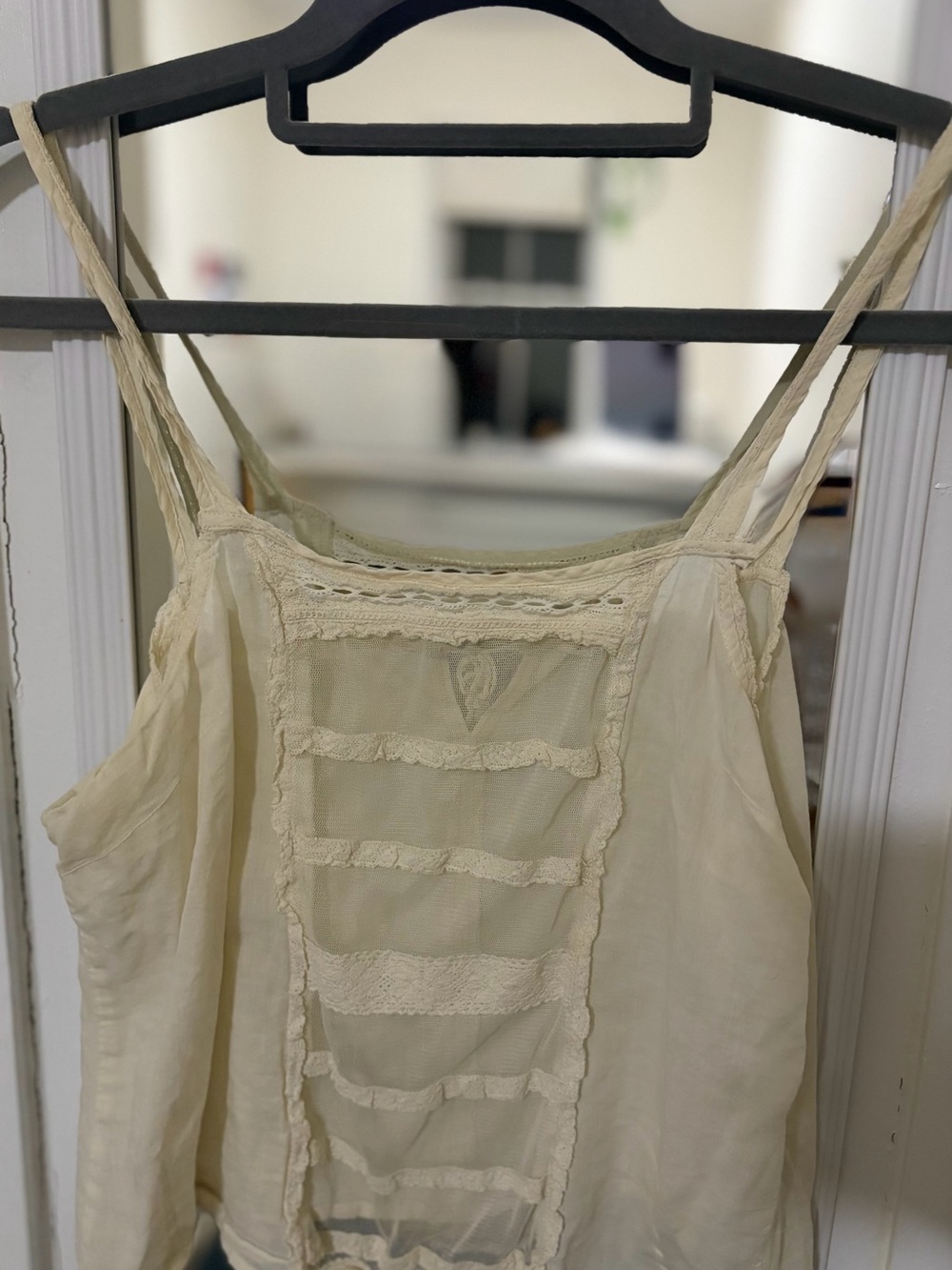AE Cream Lace Paneled Top